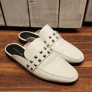 Rampage White Croc-Embossed Studded Mules Size 10M